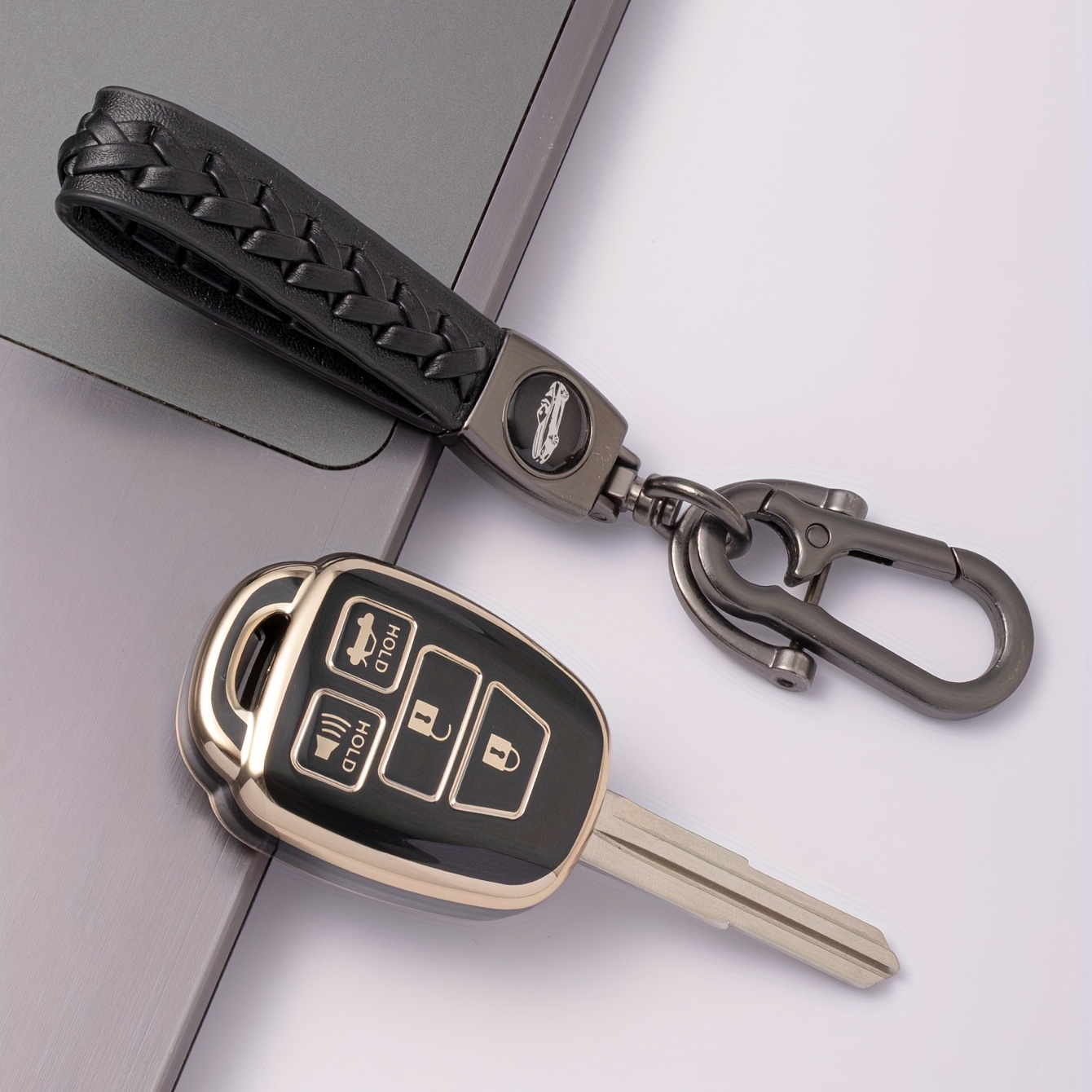 For Toyota Special TPU Soft Shell Creative Key Shell + Leather Rope Key  Chain Set With Screwdriver For Toyota Straight Four-button Car Key