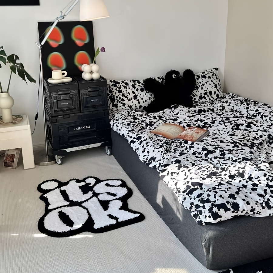 Modern Creative Letterbedroom Bedside Mat Black And White - Temu