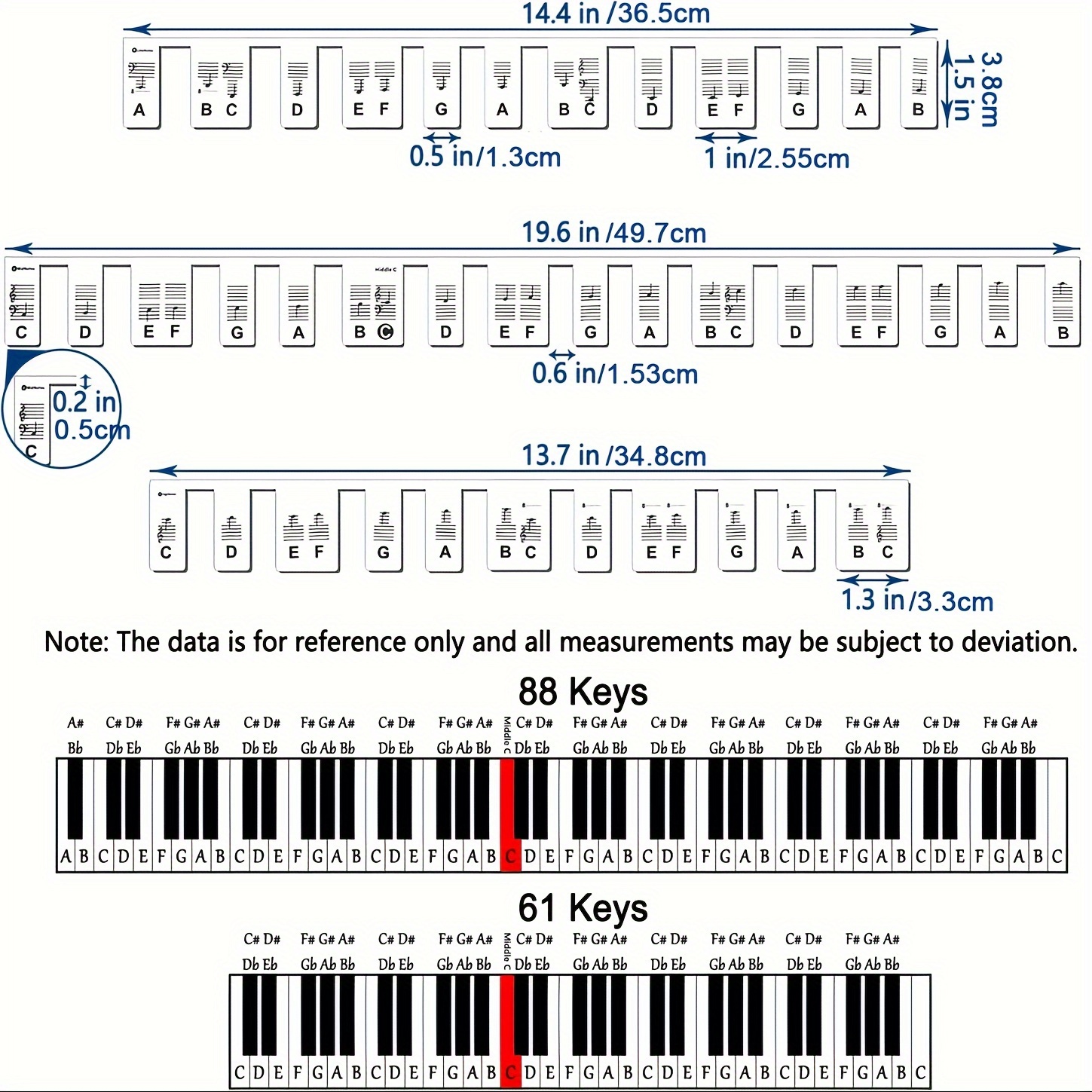 Étiquettes Note Piano,Étiquettes Amovibles Piano 88 Touches