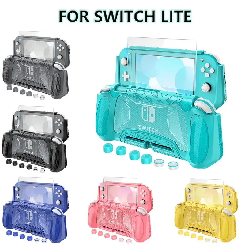 for switch lite case cover for switch lite protective case with game card storage tempered glass screen protector and thumb grip switch lite grip case anti scratch non slip case turquoise details 1