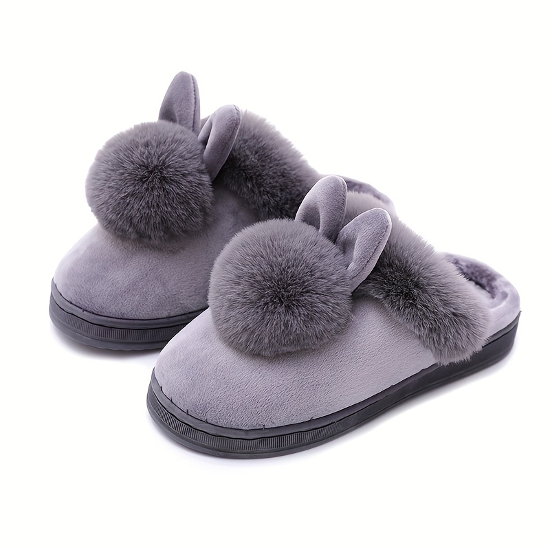 Cute Bunny Pom Pom House Slippers Closed Toe Fluffy Fuzzy Temu