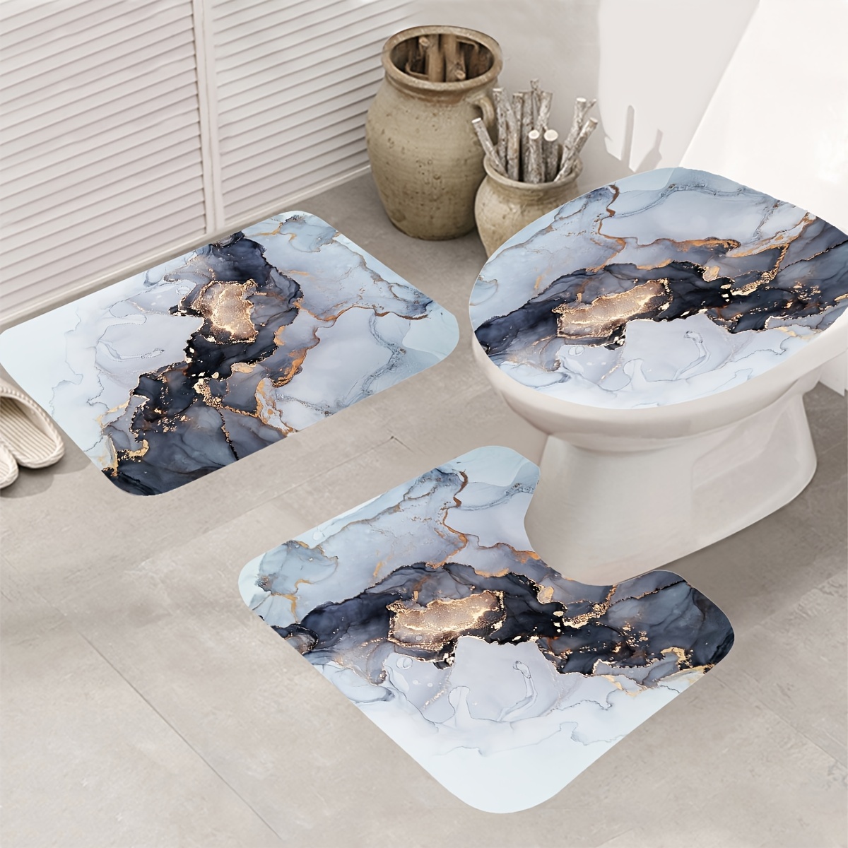 3pcs Marble Modern Bathroom Floor Mat Set