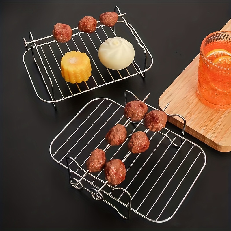 Air Fryer Rack With 4 Skewers, Including Silicone Mat-stainless Steel  Double Layer Air Fryer Rack, Mom Gift, Kitchen Gadgets, Kitchen Stuff,  Kitchen Accessories,home Kitchen Items, Bbq Tools - Temu