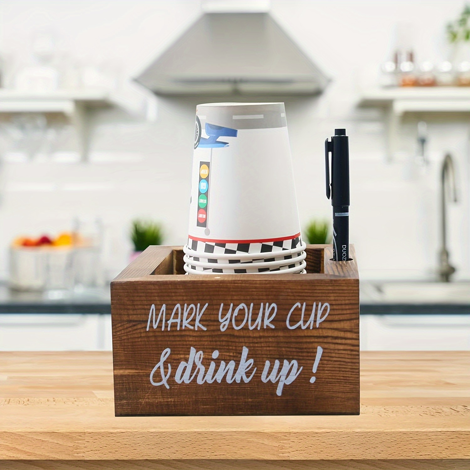 1pc Wooden Solo Cup Holder - Party Cup Holder With Marker Slot, Solo Cup  Holder For Party And Wedding, Rustic Disposable Cup Holder For Bar, Kitchen