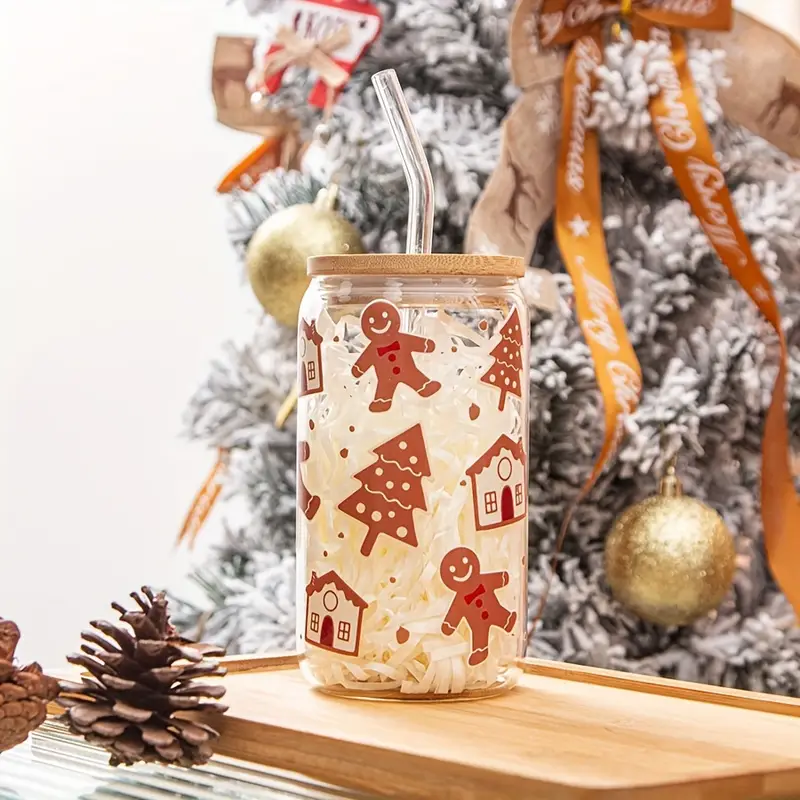 Umigy 8 Pcs 16oz Ice Coffee Cup with Bamboo Lids and Glass Straw Christmas  Iced Coffee Glasses Ginge…See more Umigy 8 Pcs 16oz Ice Coffee Cup with