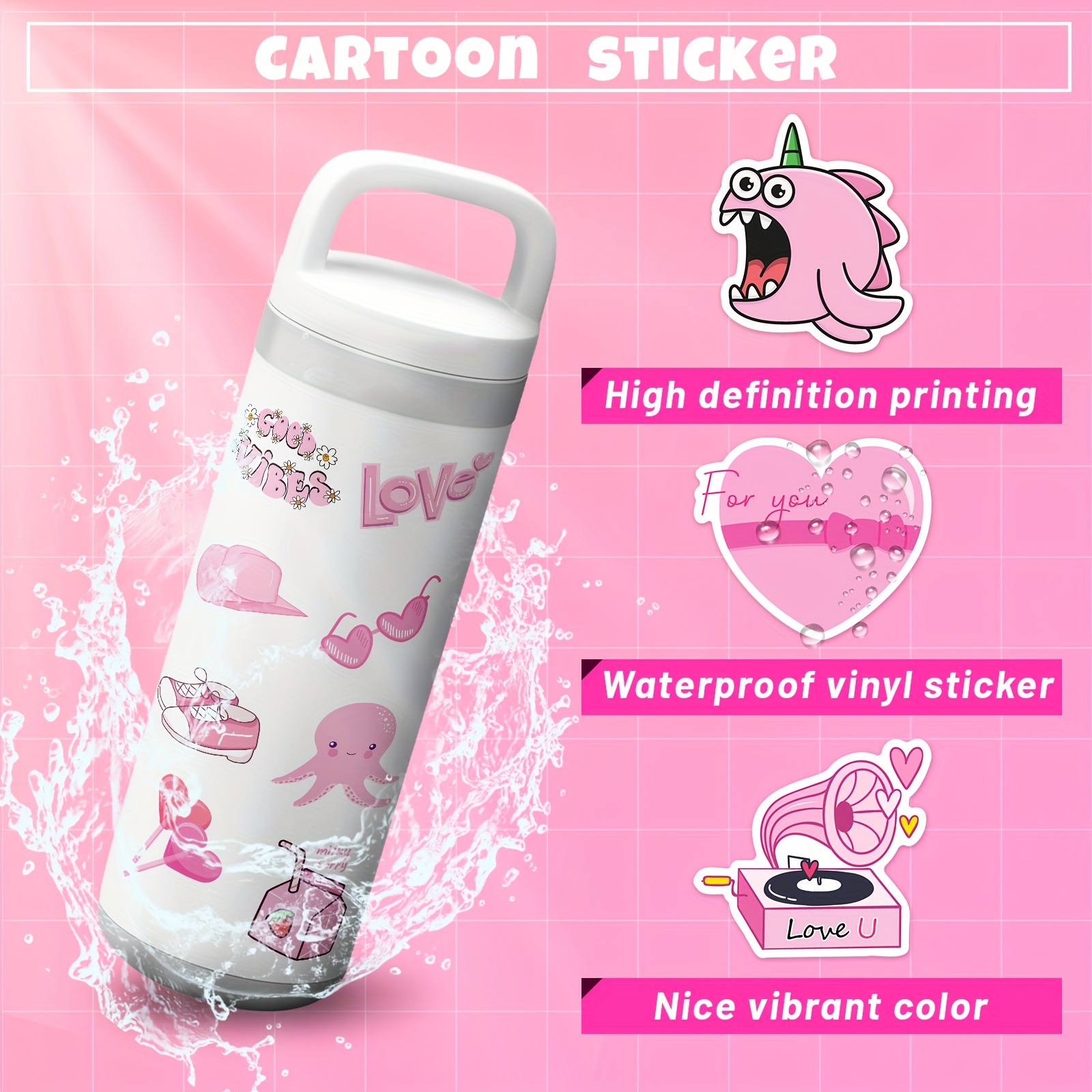 50pcs Pink Stickers Preppy Stickers Pink Party Stickers For Adult,  Waterproof Vinyl Stickers For Teen Girl For Water Bottle Laptop Phone  Skateboard