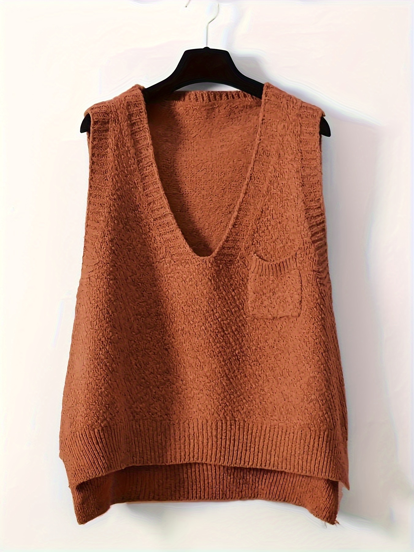 Solid V Neck Knitted Vest Casual Sleeveless Versatile - Temu