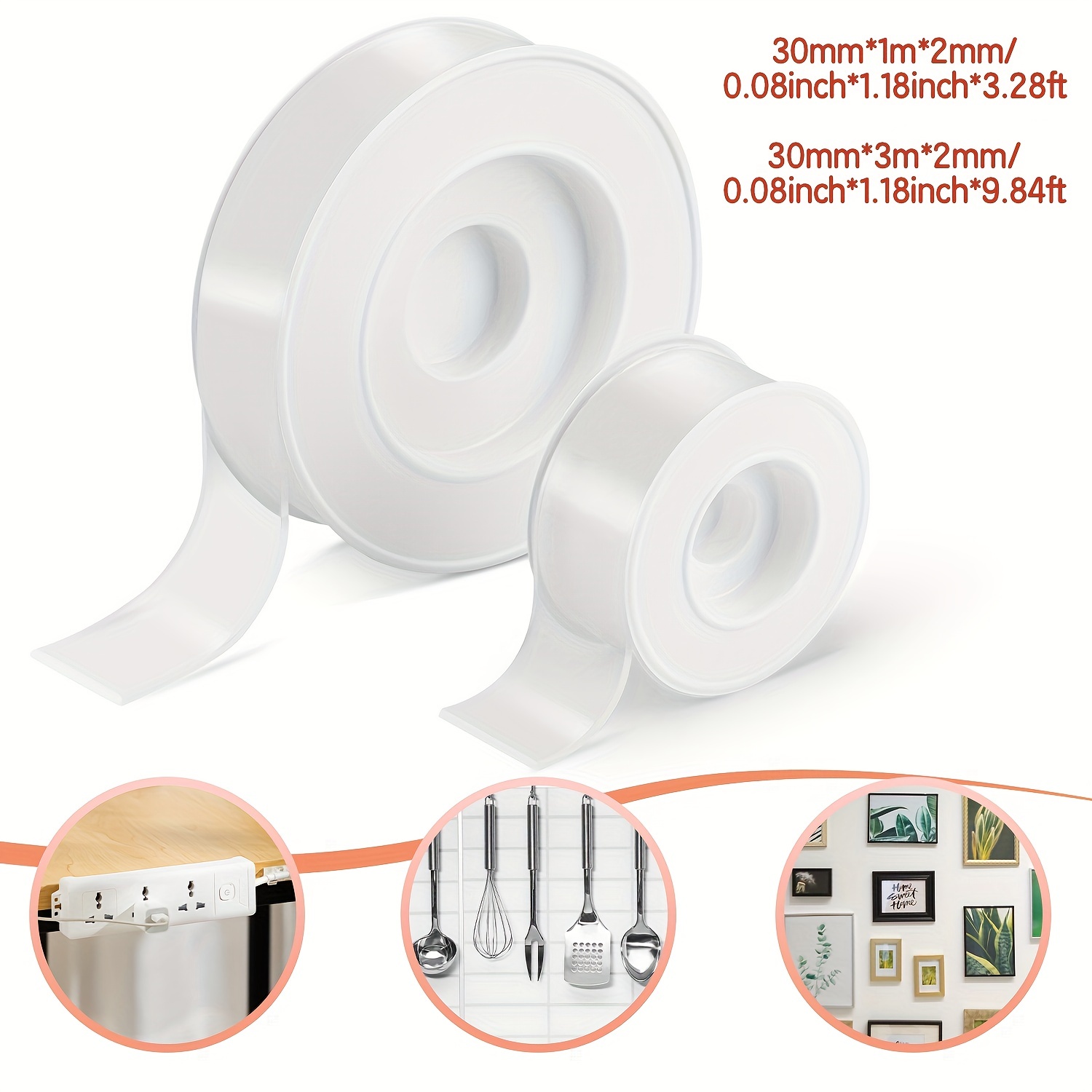 Double Sided Tape Heavy Duty, Double Stick Mounting Adhesive Tape (1 Rolls,  Total 9.84FT), Clear Two Sided Wall Tape Strips, Removable Poster Tape for