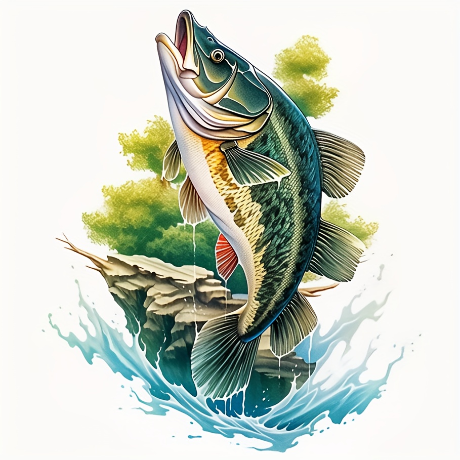 Bass Jumping Out of Water - Fishing Fish - Cars Trucks Moped Helmet Hard  Hat Auto Automotive Craft Laptop Vinyl Decal Store Window Wall Sticker 01055