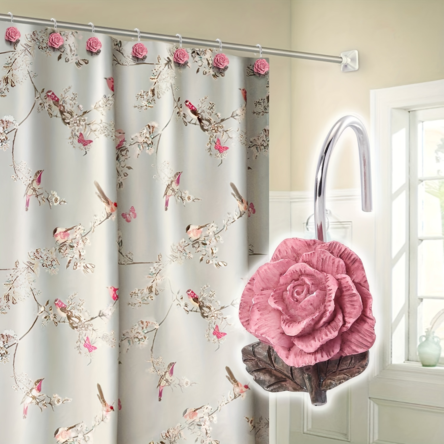 Shower Curtain Hooks Rose Decorative Rust proof Stainless - Temu Canada