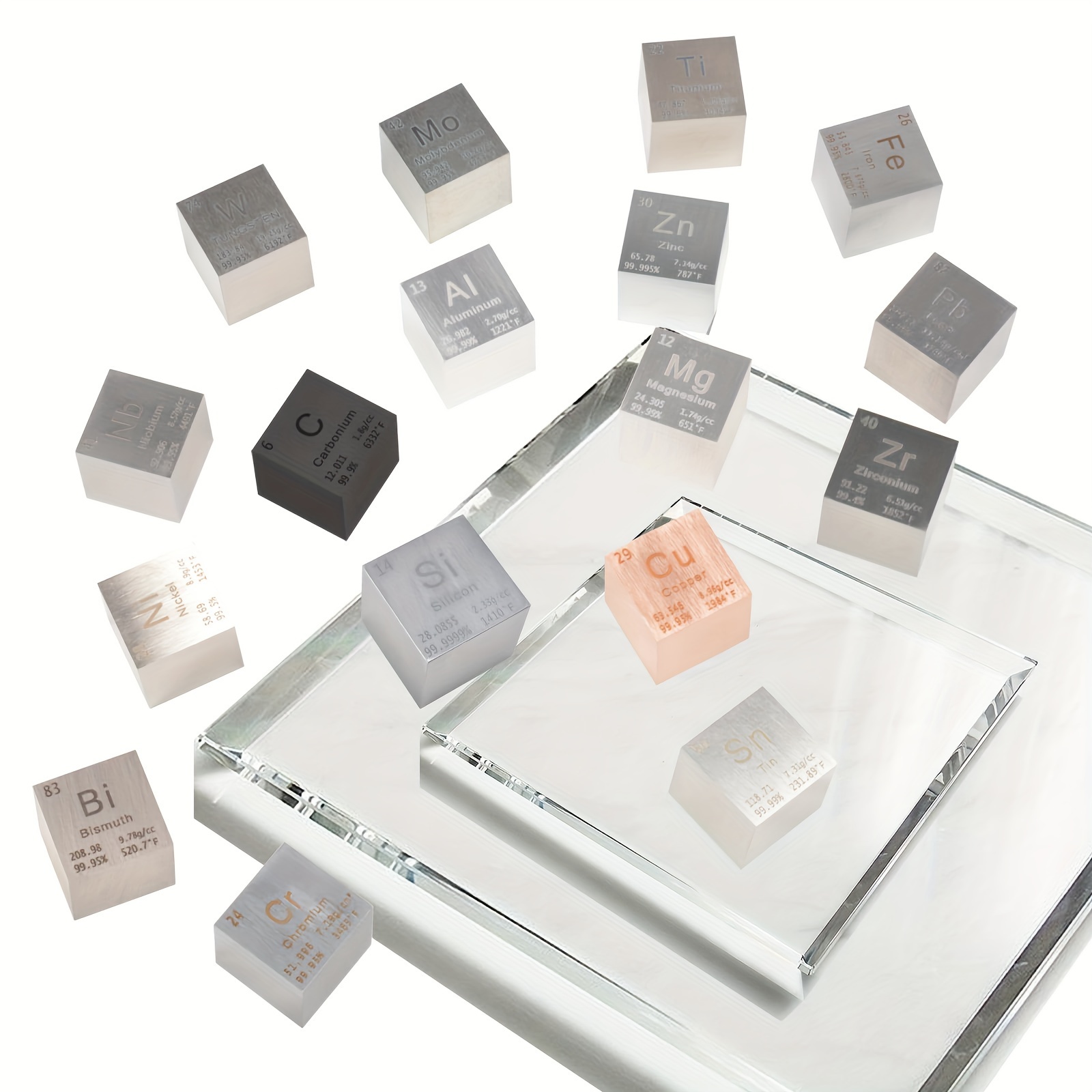 1pc 18種類の金属元素キューブ 元素周期表のコレクション用の密度 