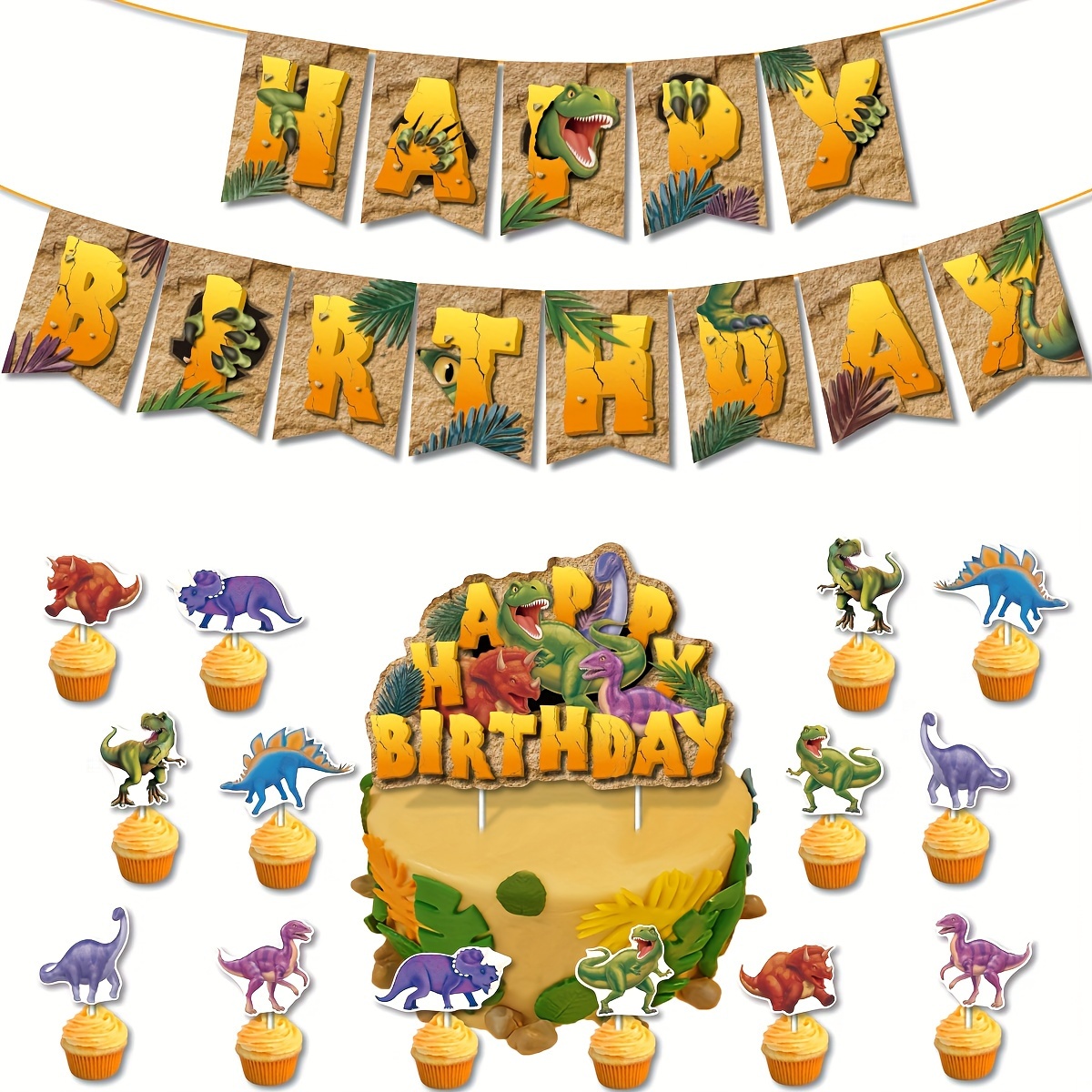 Ensemble bannière joyeux anniversaire dinosaure décoration - Temu