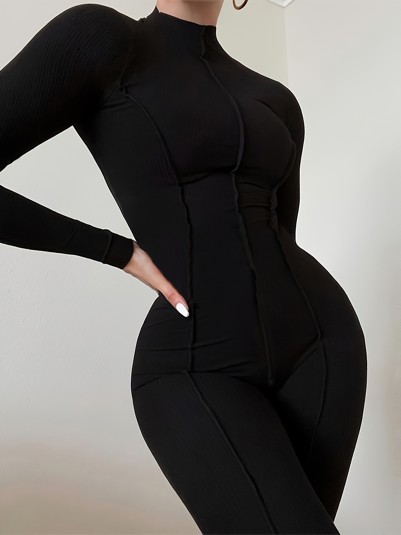 High Collar Long Sleeve Skinny Jumpsuit