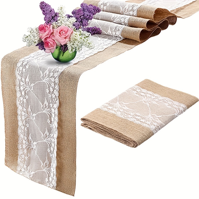 Camino de mesa de yute de estilo rústico marrón con bordes blancos con  flecos, decoración de mesa para fiestas, bodas, vacaciones, cocina,  comedor