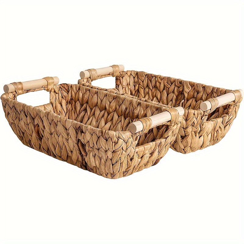 2 Pack Water Hyacinth Storage Baskets with Handles, Wicker Storage