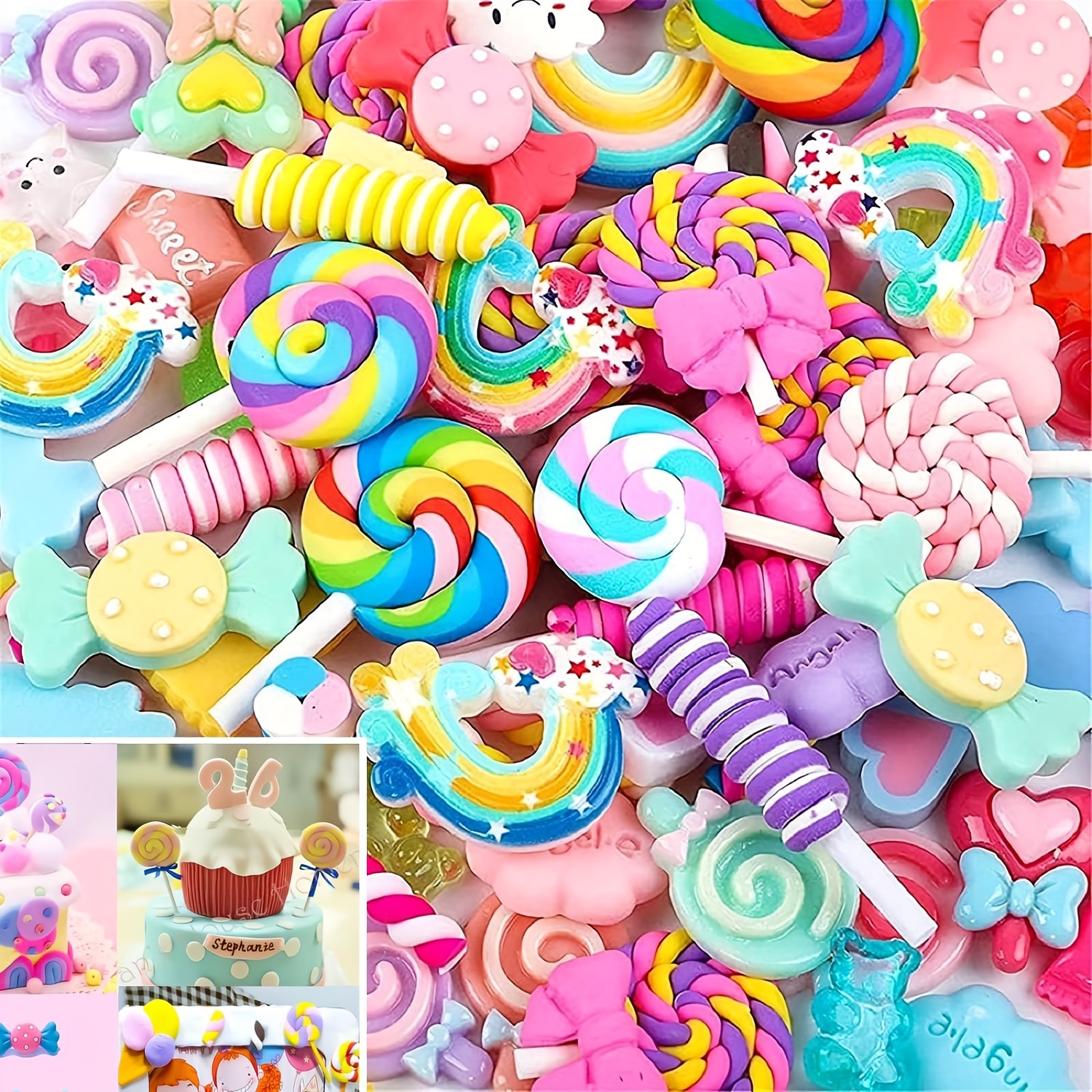 

50/120pcs Slime Resin Fake Candy Charms Cute Set Mixed Assorted Sweets Flat Back Beads For Diy Crafts And Scrapbooking Ornament Decors Small Business Jewelry Making Supplies