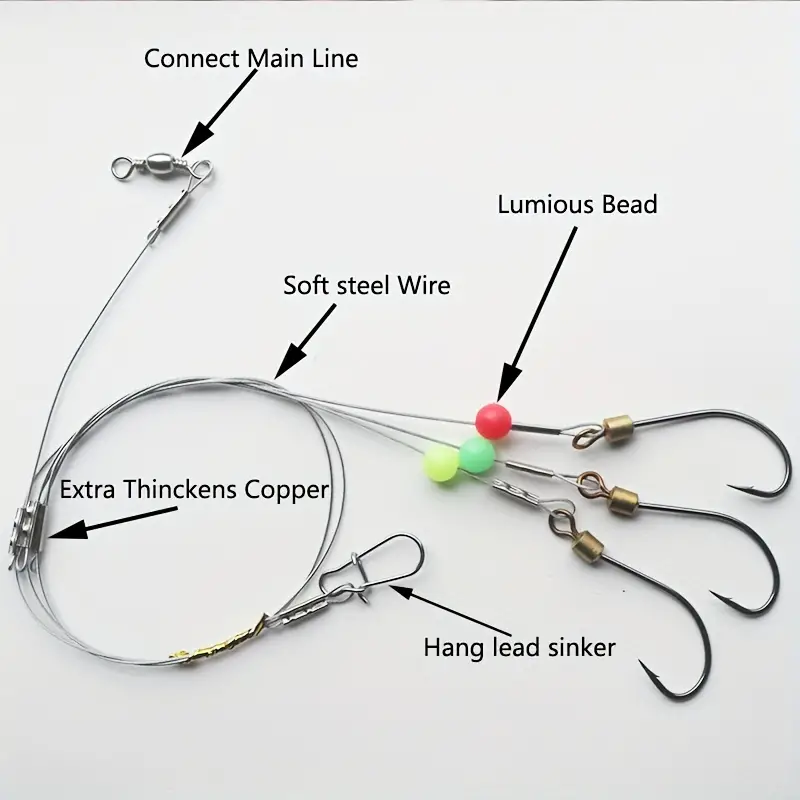 1pc Wire Leader With Swivel And Three Barbed Hooks, Outdoor Fishing  Accessories, Wire Leader Hook Rig