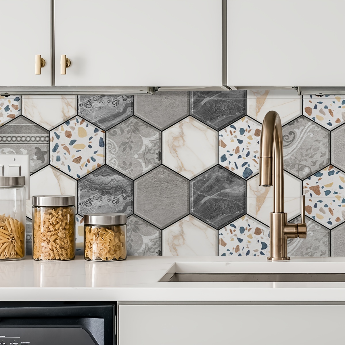 Hexagonal Tile Sticker White Kitchen Vinyl Decal Sticker - Temu