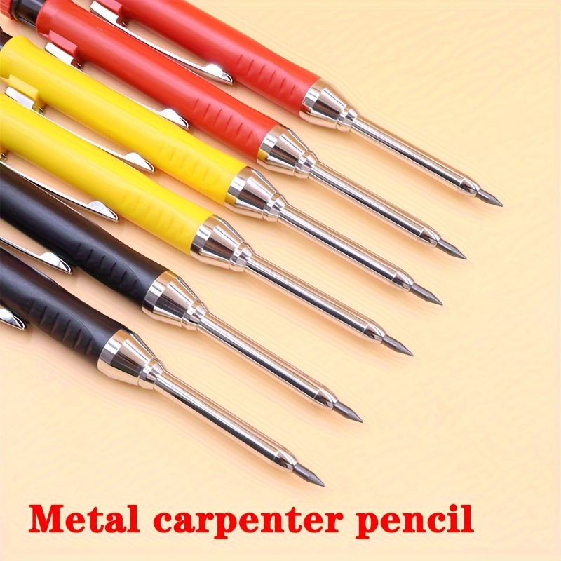 

2.8mm Metal Solid Carpenter Mechanical Pencil With Sharpener For Woodworking Construction Long Head Deep Hole Maker Pencil Black Red Yellow Lead Site Marking, Factory Marking Carpenter's Pencil