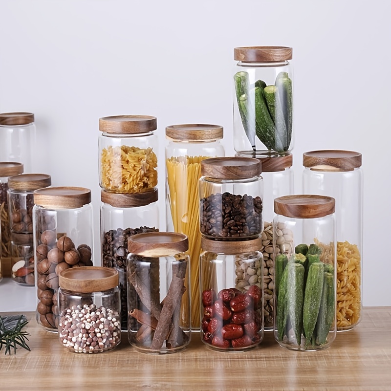 Portable Transparent Food Storage Container With Bamboo Lids And Spoon,  Glass Kitchen Canisters For Flour, Candy, Matcha Tea, Oats And Spice Jars,  Kitchen Supplies - Temu