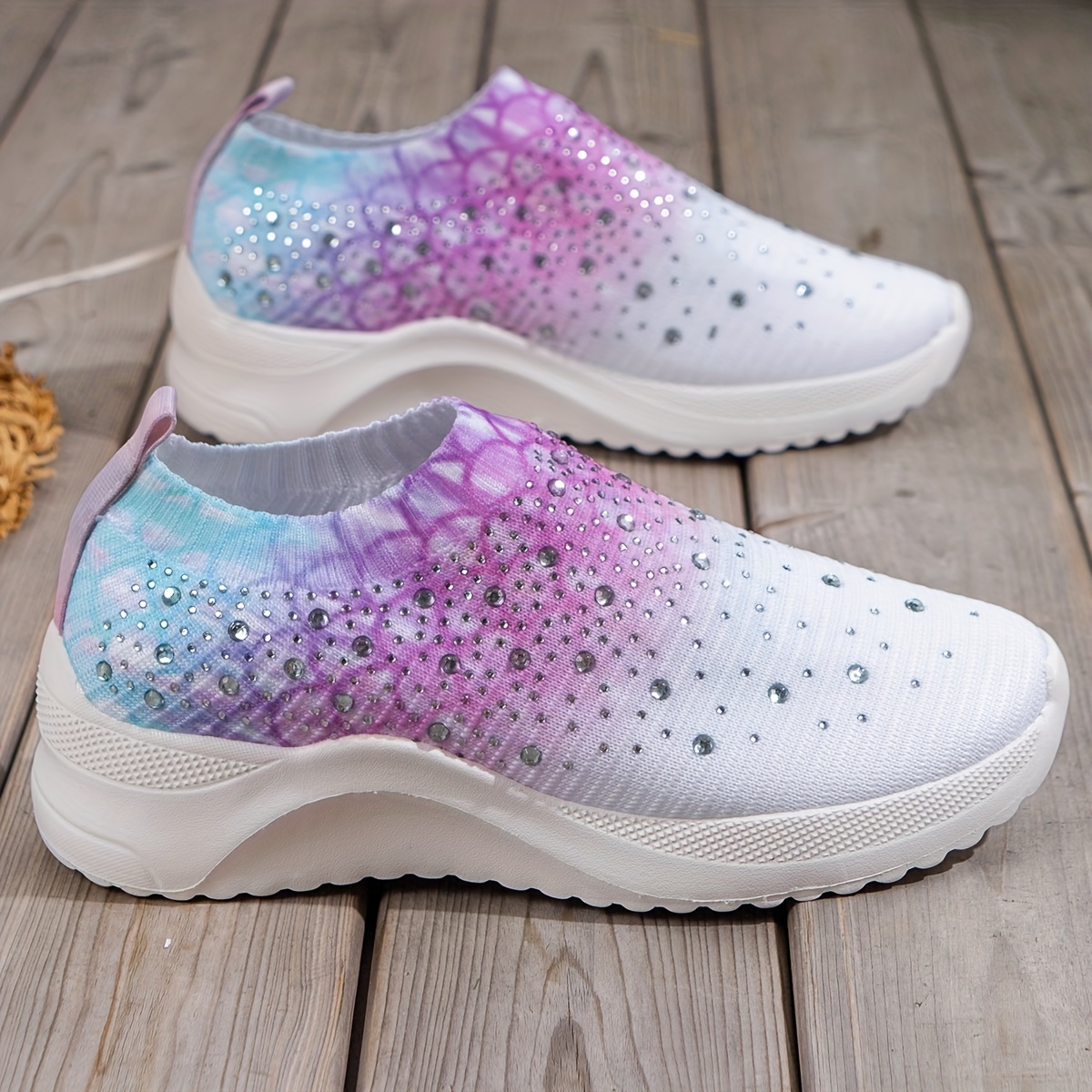 Women's Rhinestone Platform Sneakers Casual Slip-On Shoes