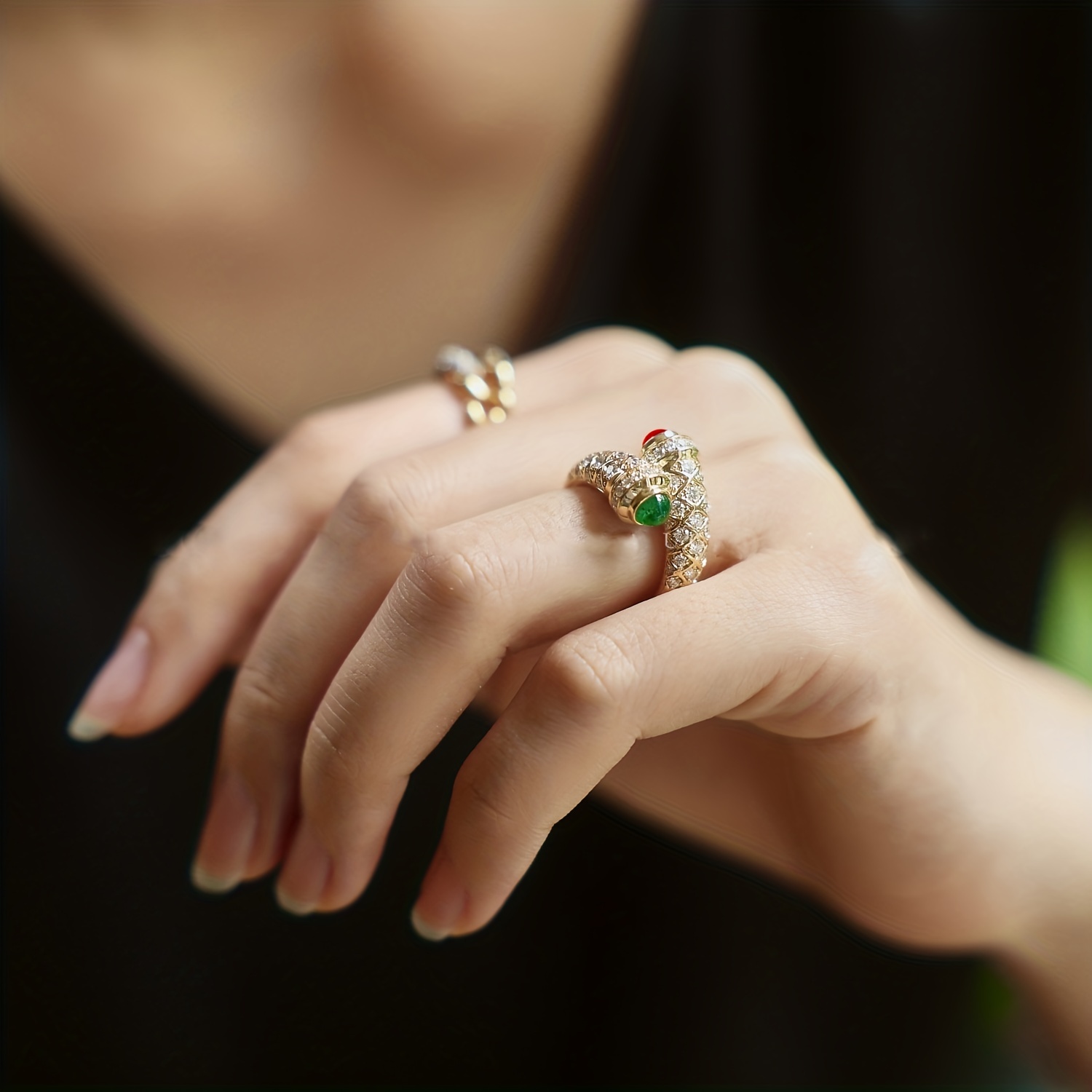 Boho Style Wrap Ring Nail Shape Inlaid Zircon