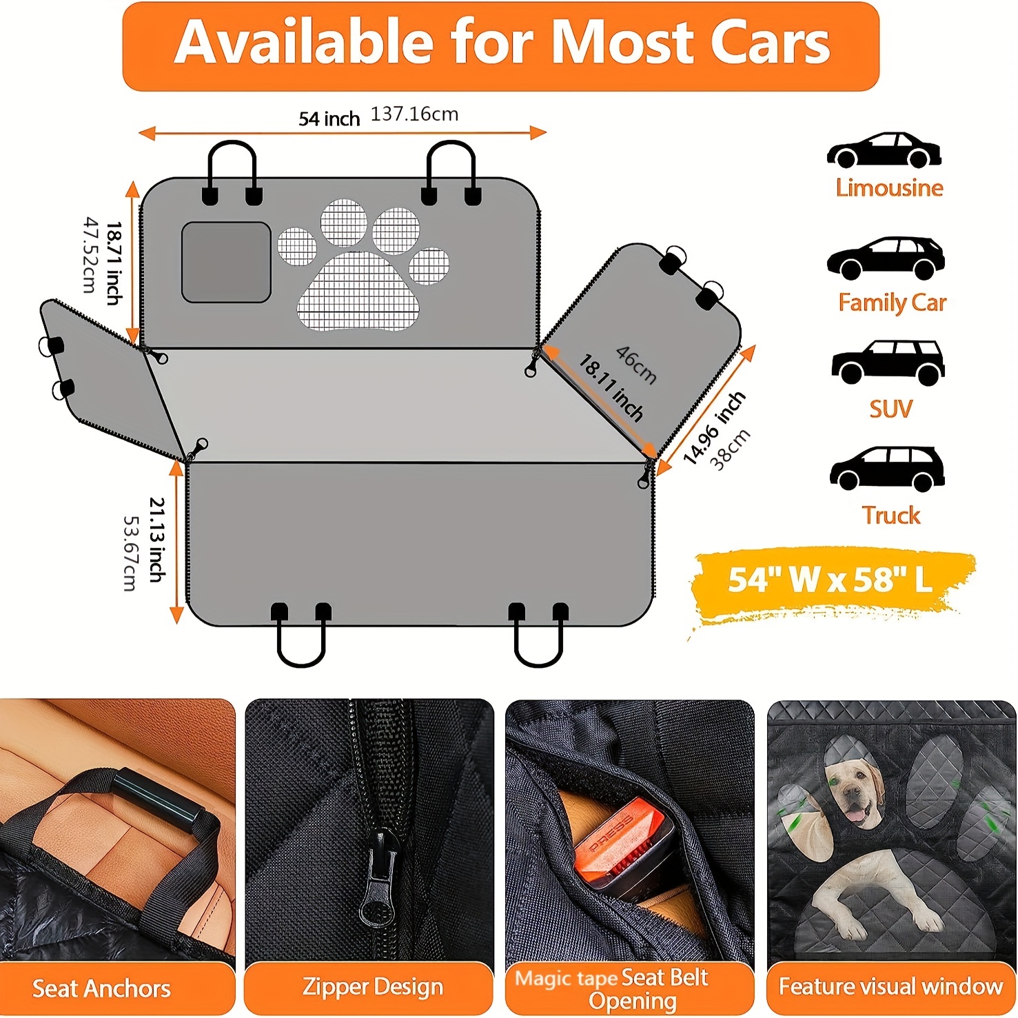 Asiento de coche para perros, cubierta, banco para parte trasera gratis.  Hamaca convertible con forma, accesorio para coches, SUV, camiones