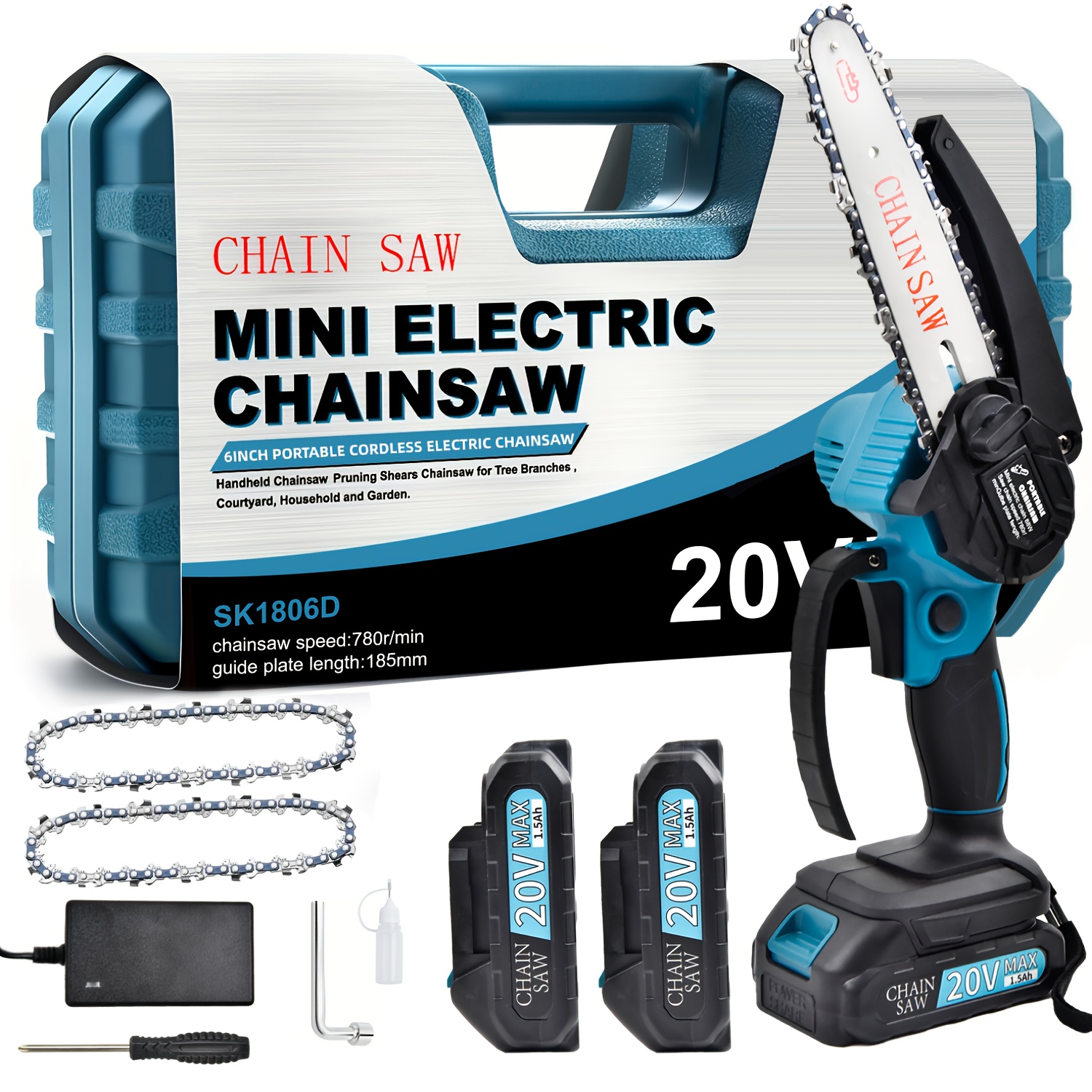 21V 6 Cordless Electric Mini Chainsaw Woodworking One-Hand Cutter