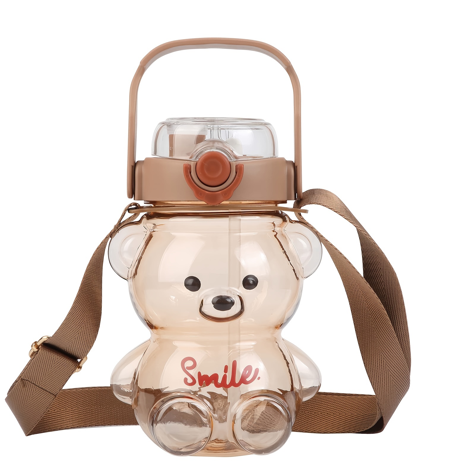 Bear Straw Bottle, Bear Water Bottles with Adjustable Shoulder Strap Cute Stickers,Portable Drinking Cup for Girls Boys School Office Travel, Size