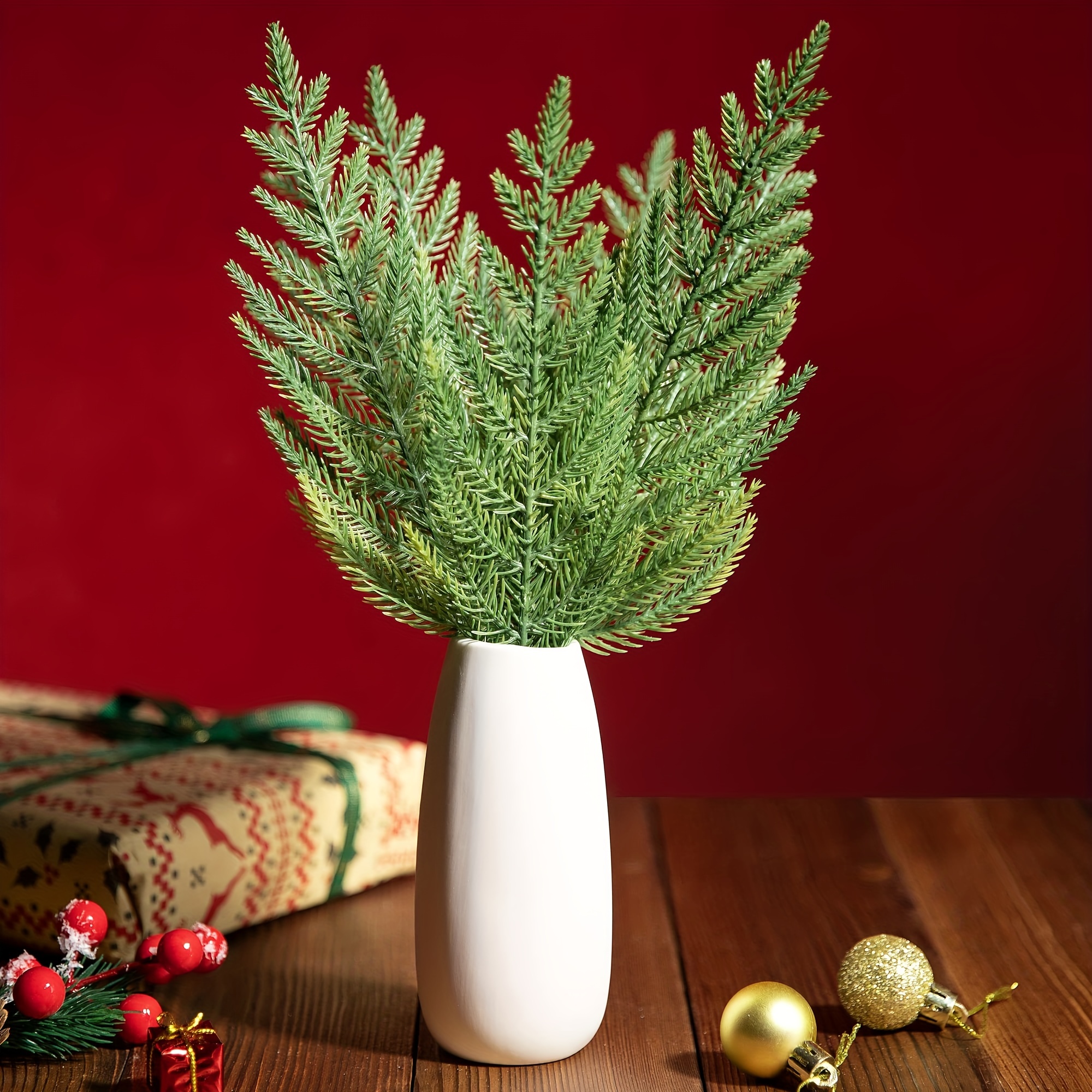 Artificial Pine Needles Branches Christmas Tree Green Leaves Fake