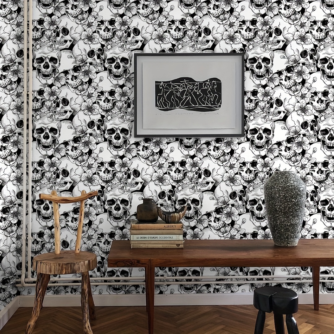 Skull Flower Fabric, Wallpaper and Home Decor