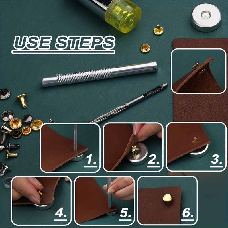 240 Sets Leather Rivets Double Cap Rapid Rivet Tubular-4 Colors 3 Size Metal Studs Brass Rivets with Setting Tool Kit for DIY Leather Crafts/shoes/bag