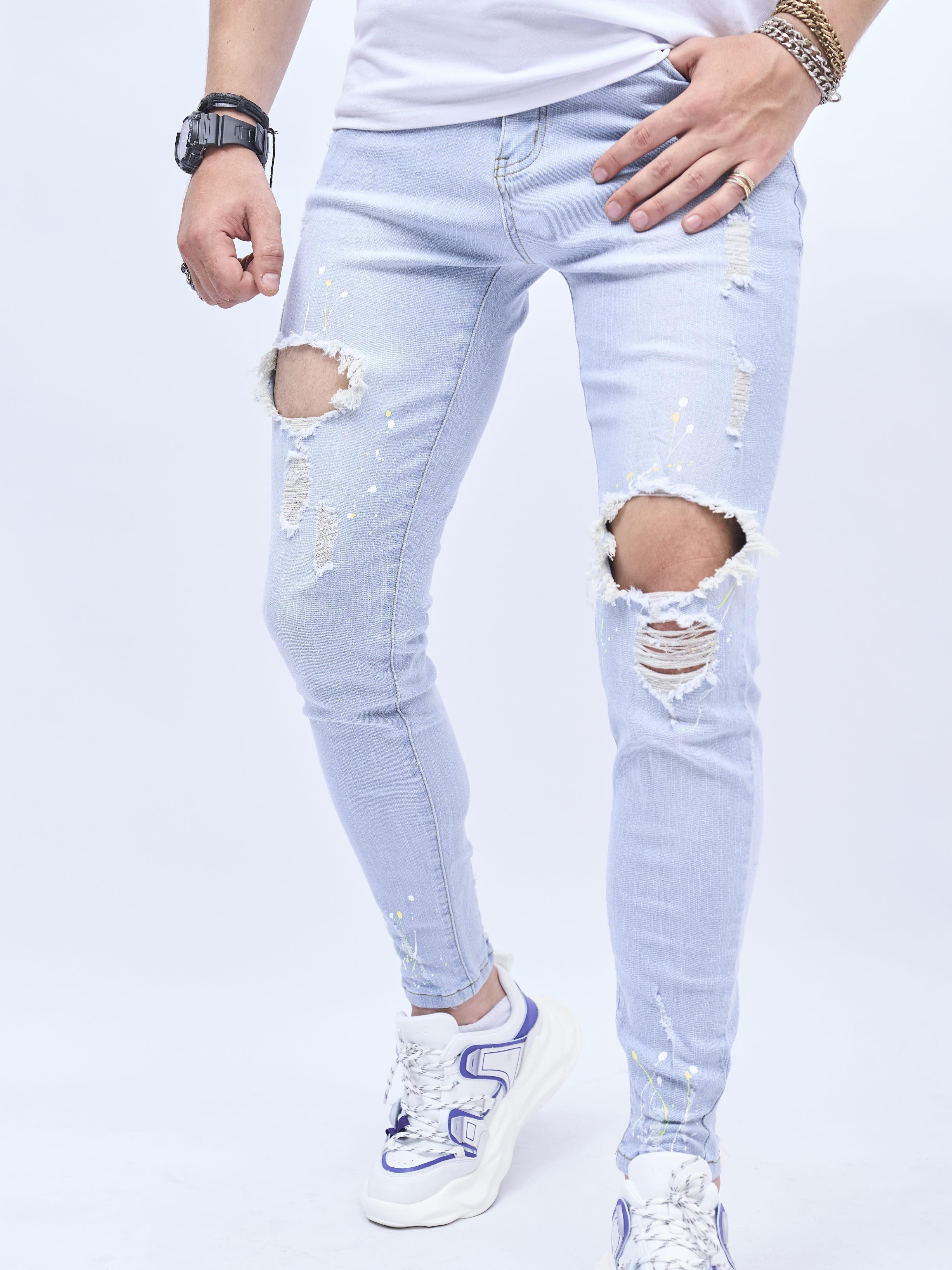 Slim Fit Ripped Jeans Men's Casual Street Style Distressed - Temu