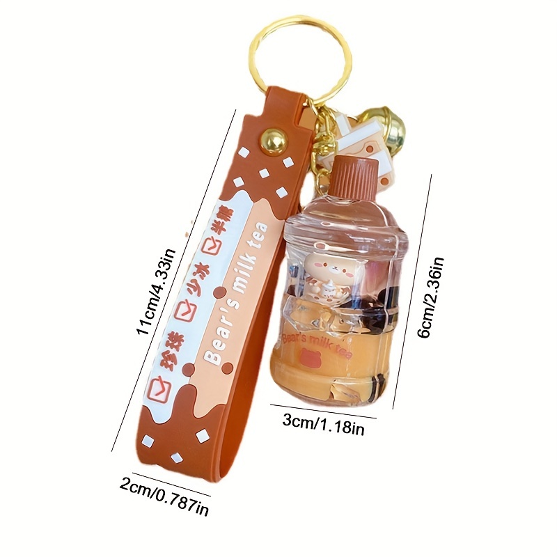 Creative Bear Car Keychain Pearl Milk Tea Cup Bear Pendant Drift