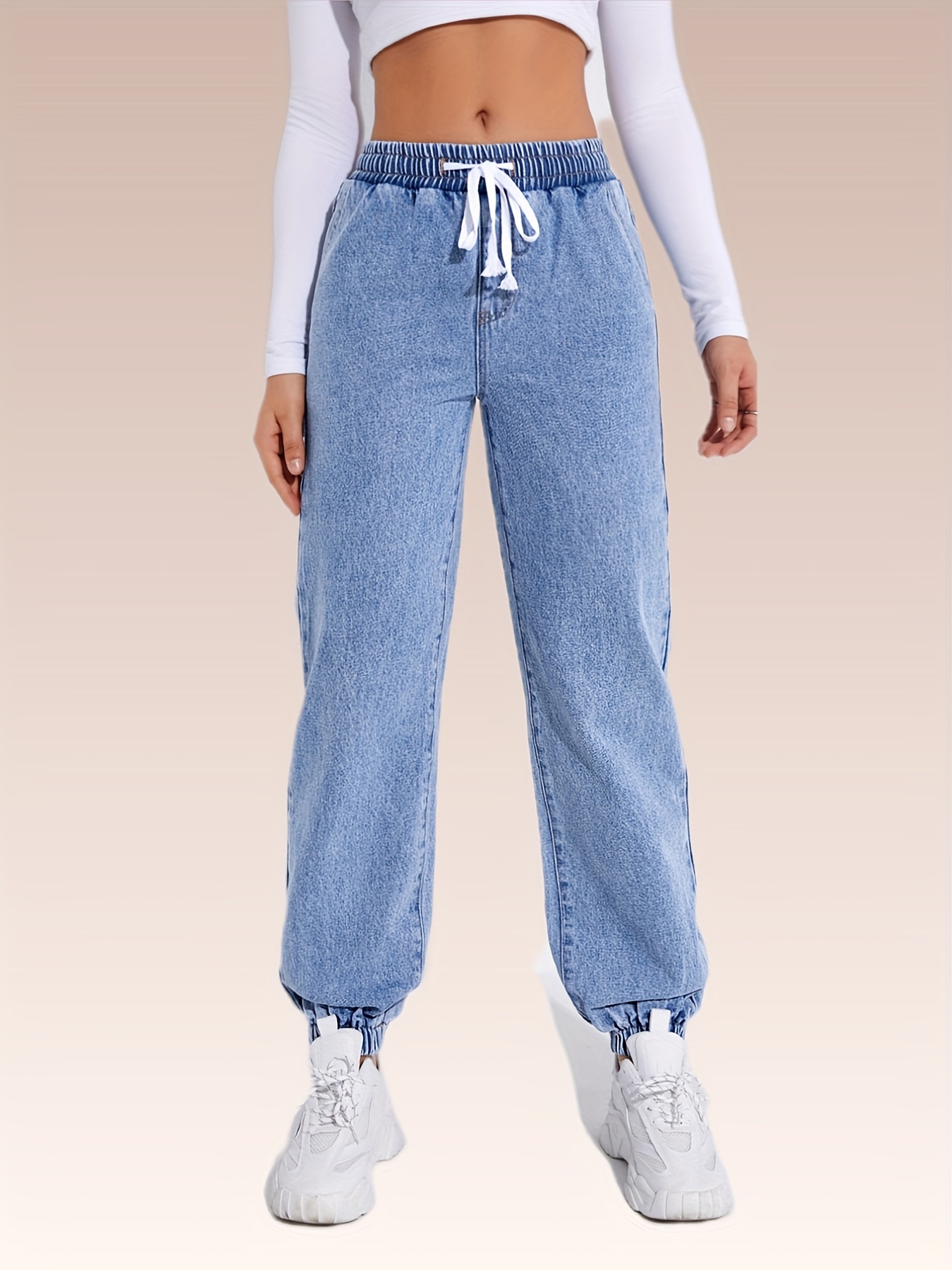 Pantalones deportivos con bolsillos oblicuos con cordón, Moda de Mujer