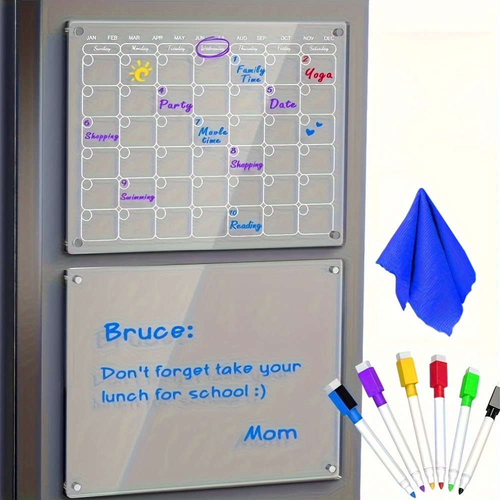 Calendario acrílico magnético para nevera, calendario mensual con imán  transparente y tablero de notas para refrigerador y pared, calendario