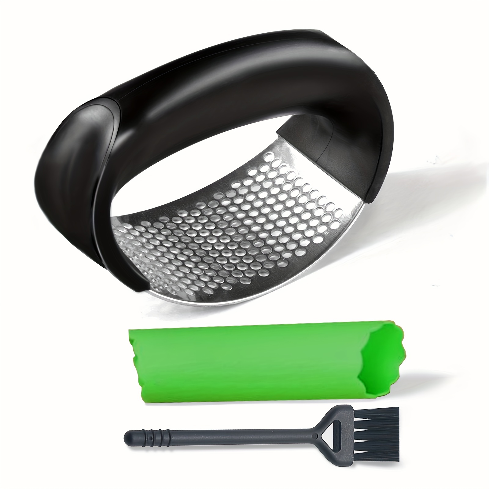 Premium Garlic Press, Garlic Mincer Set Of 3 With Silicone Roller Peeler &  Cleaning Brush