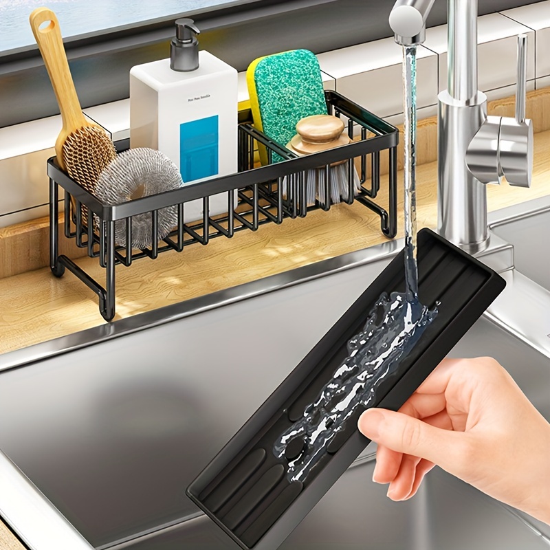 VANTEN Kitchen Sink Caddy Sponge Holder Sink Organizer, Sink Tray Drainer  Rack, Soap Dish Dispenser Brush Holder Storage Accessories -Countertop or  Adhesive