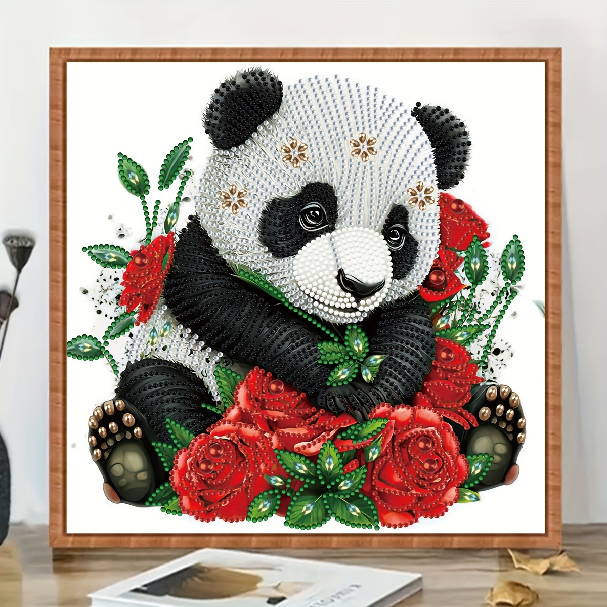 5D Diy Dimond Painting Giant Pandas And Flowers Diamond Art
