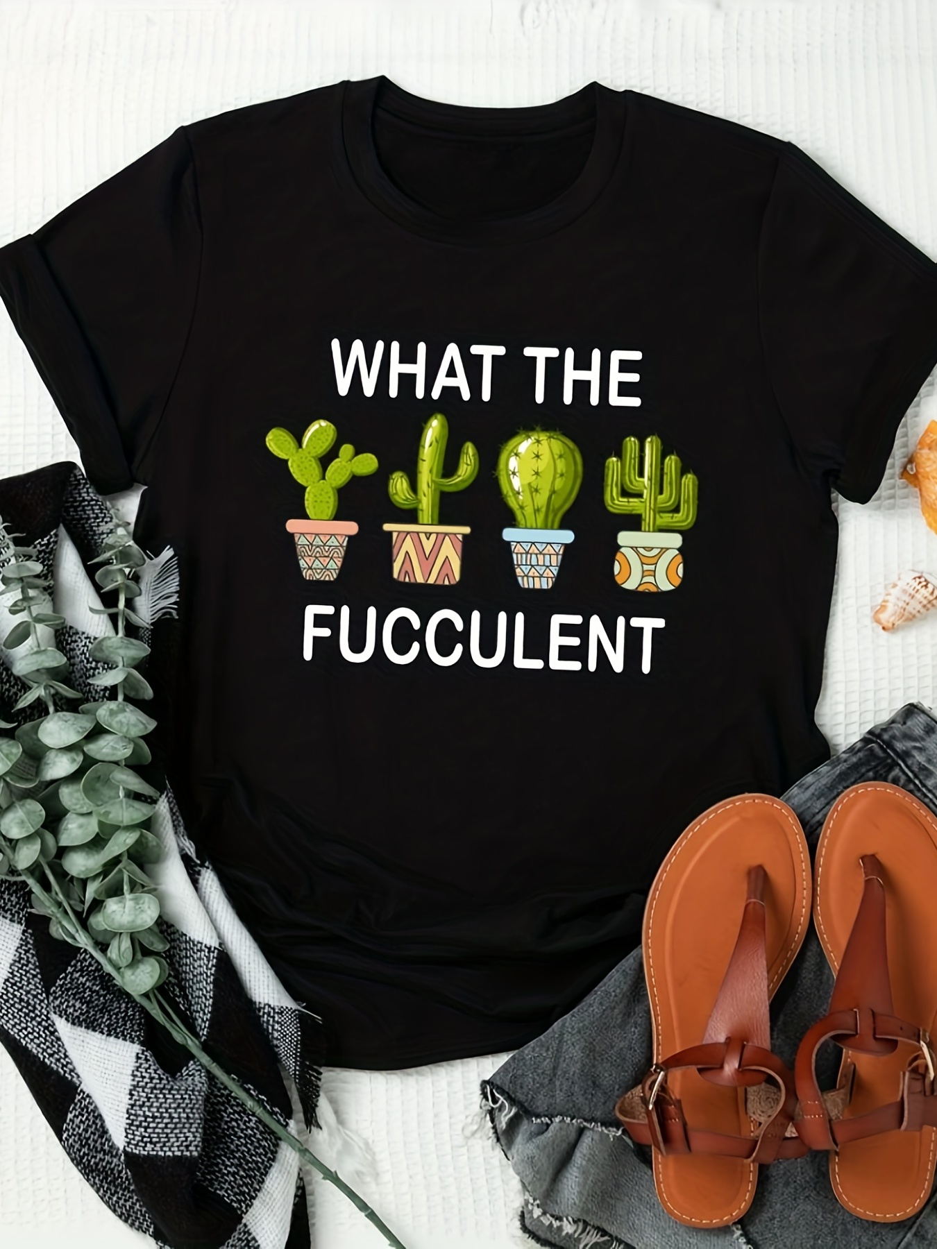 camiseta mujer manga corta cactus