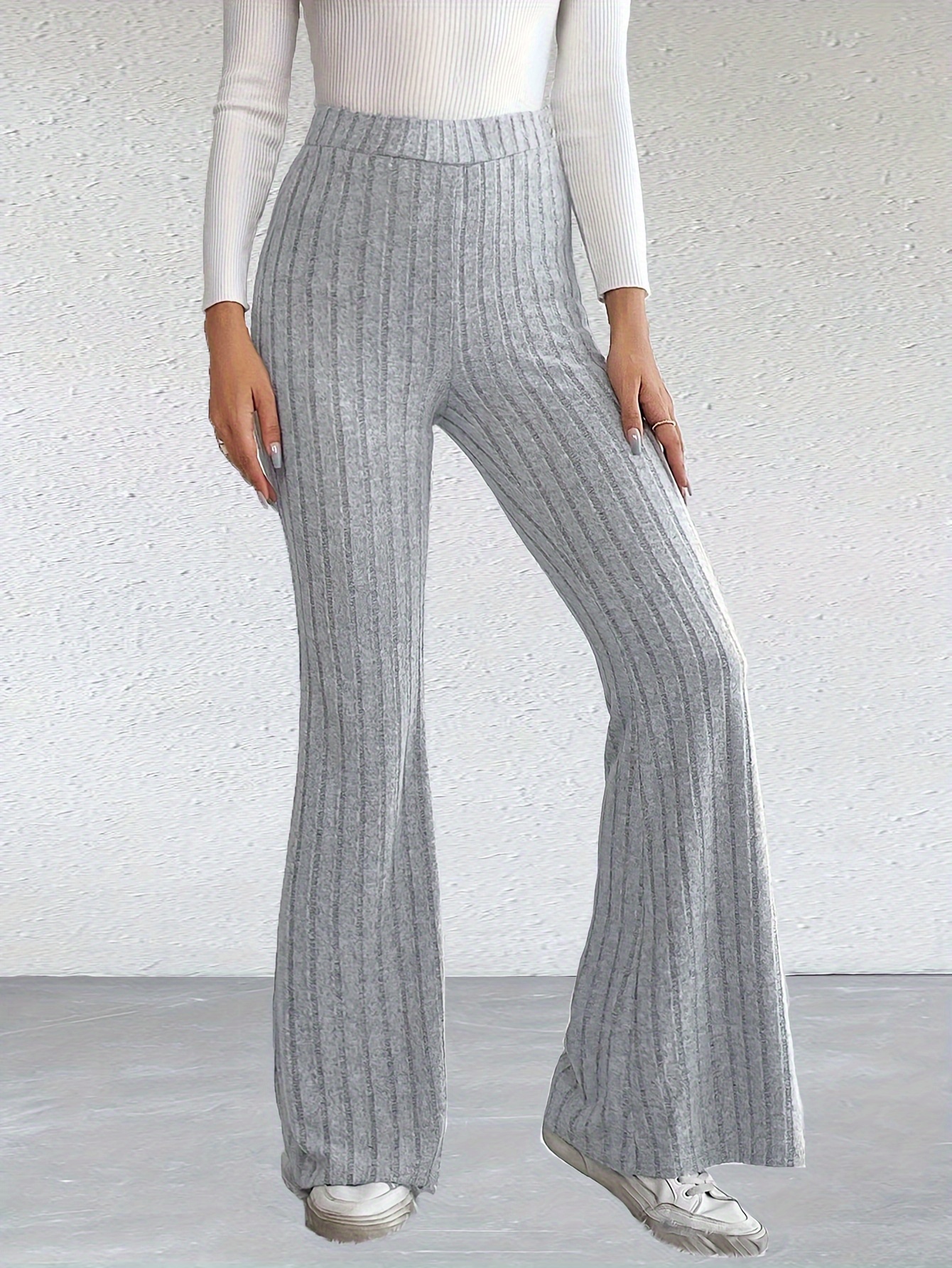 Solid Color Knit Stirrup Pants Comfy High Waist Slim Pants - Temu