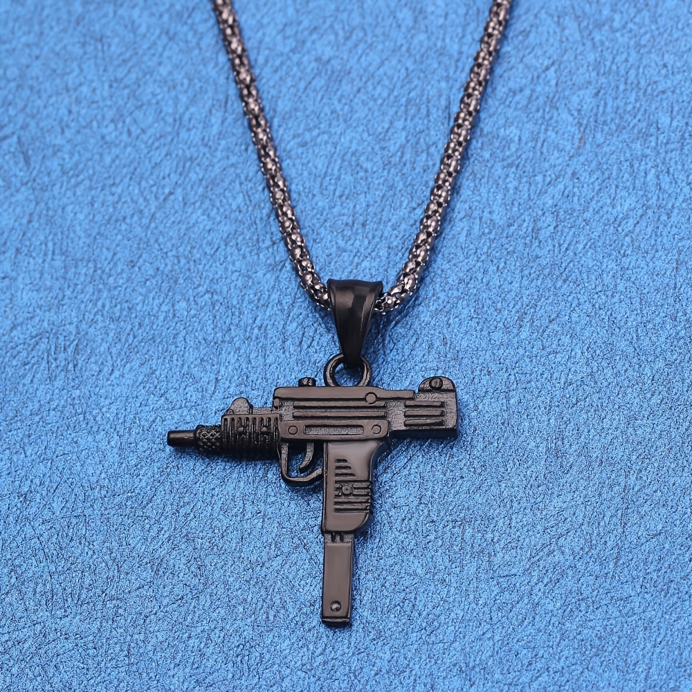 Men's Cool Gun Pendant Rhinestone Chain Necklace - Temu