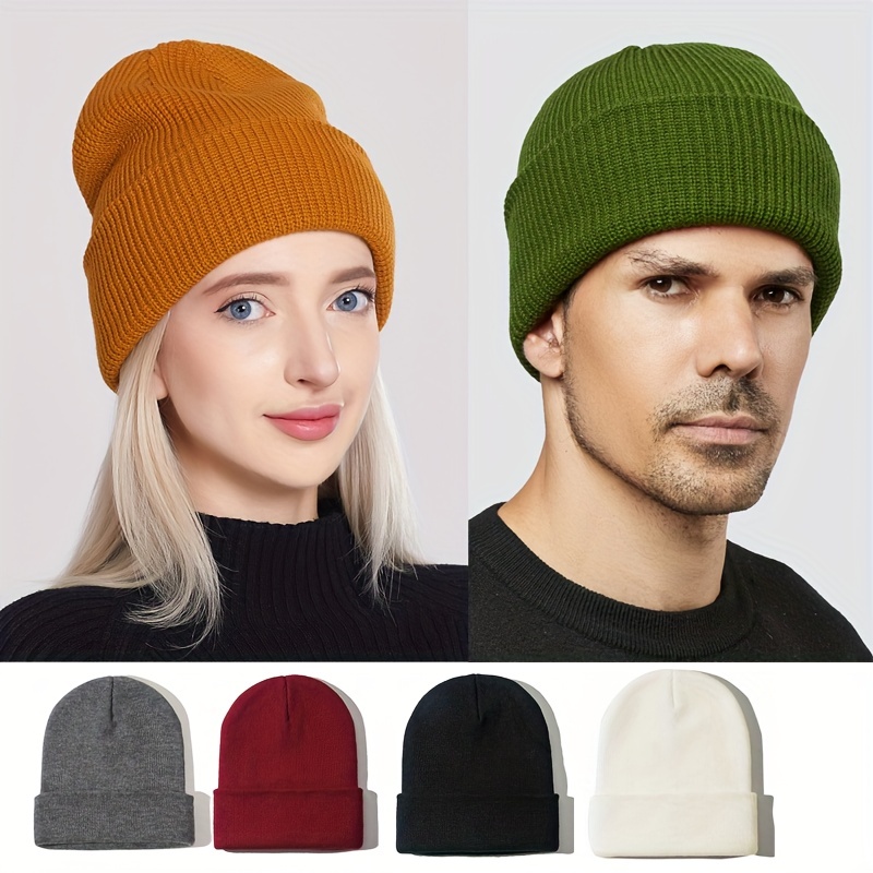 1pc classic mens women warm winter hats acrylic knit cuff beanie cap ideal choice for gifts