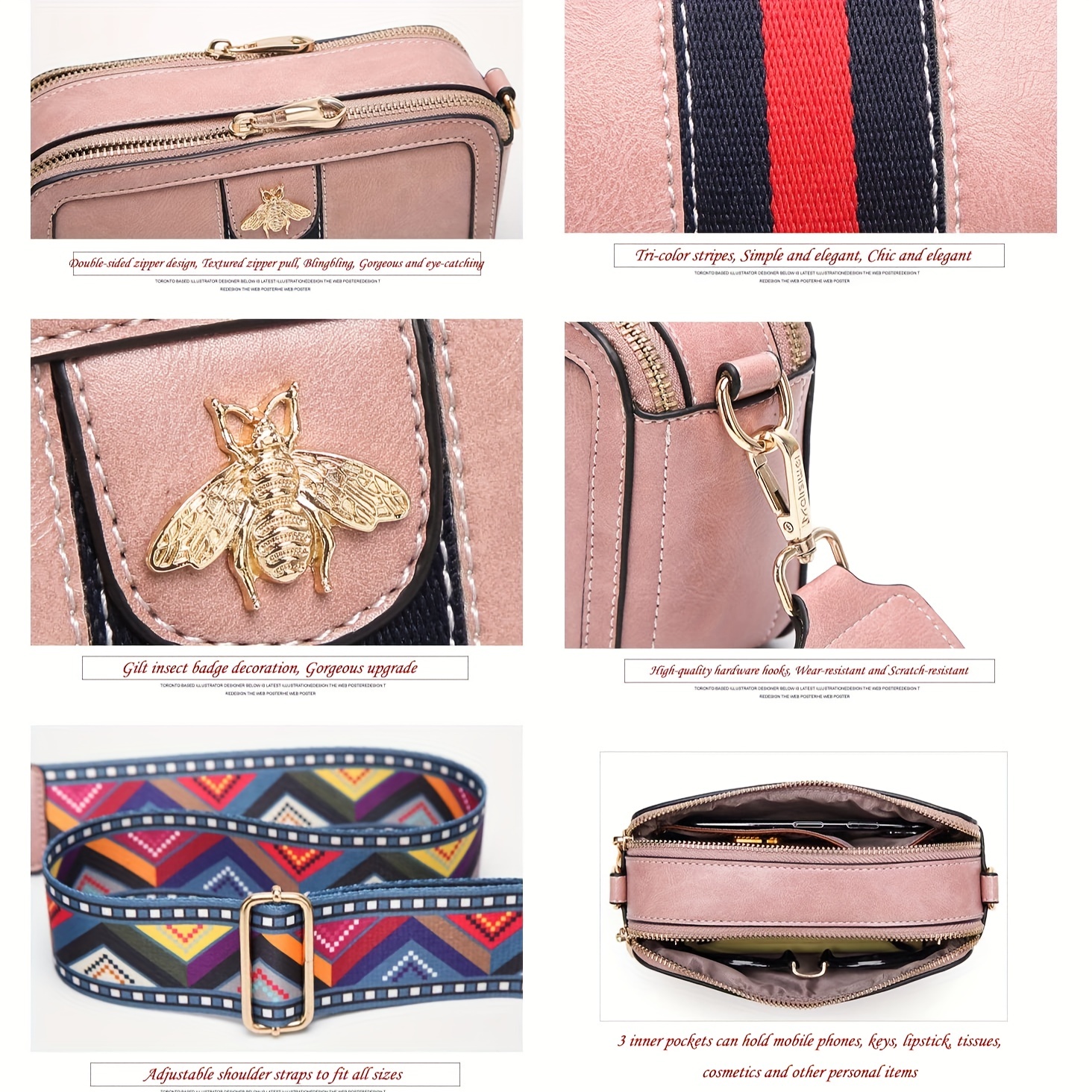 Mini Pink Fashionable Flap Square Bag With Adjustable Shoulder Strap