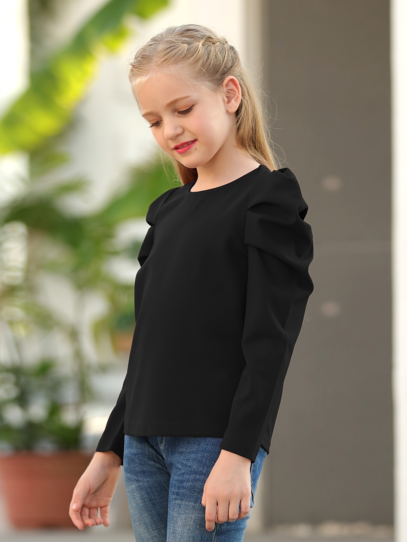 Girls black best sale long sleeve top