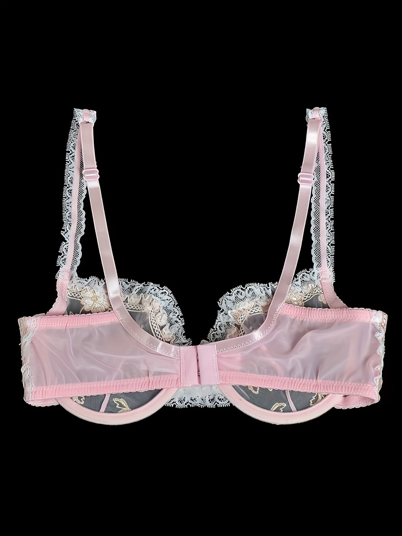 Floral Lace Underwire Push Bra Sexy See Tulle Unlined Bra - Temu