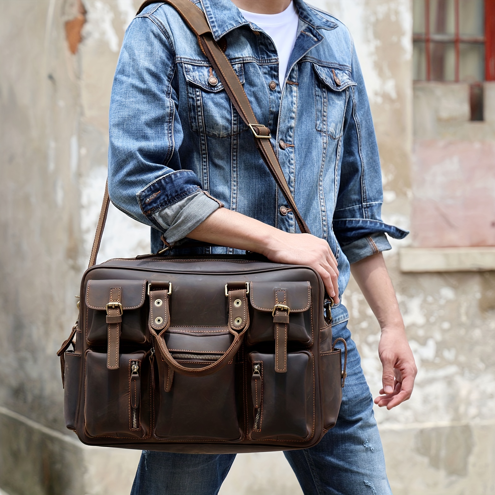 1pc Vintage Crossbody Briefcase Bag With Multiple Compartments & Laptop Sleeve For Business Trips & Traveling, Work Bags For Men\\u002FWomen,