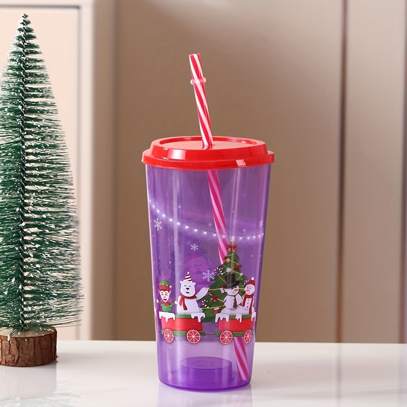 1pc Red Christmas Ice Cream Tumbler Cup With Lid And Straw