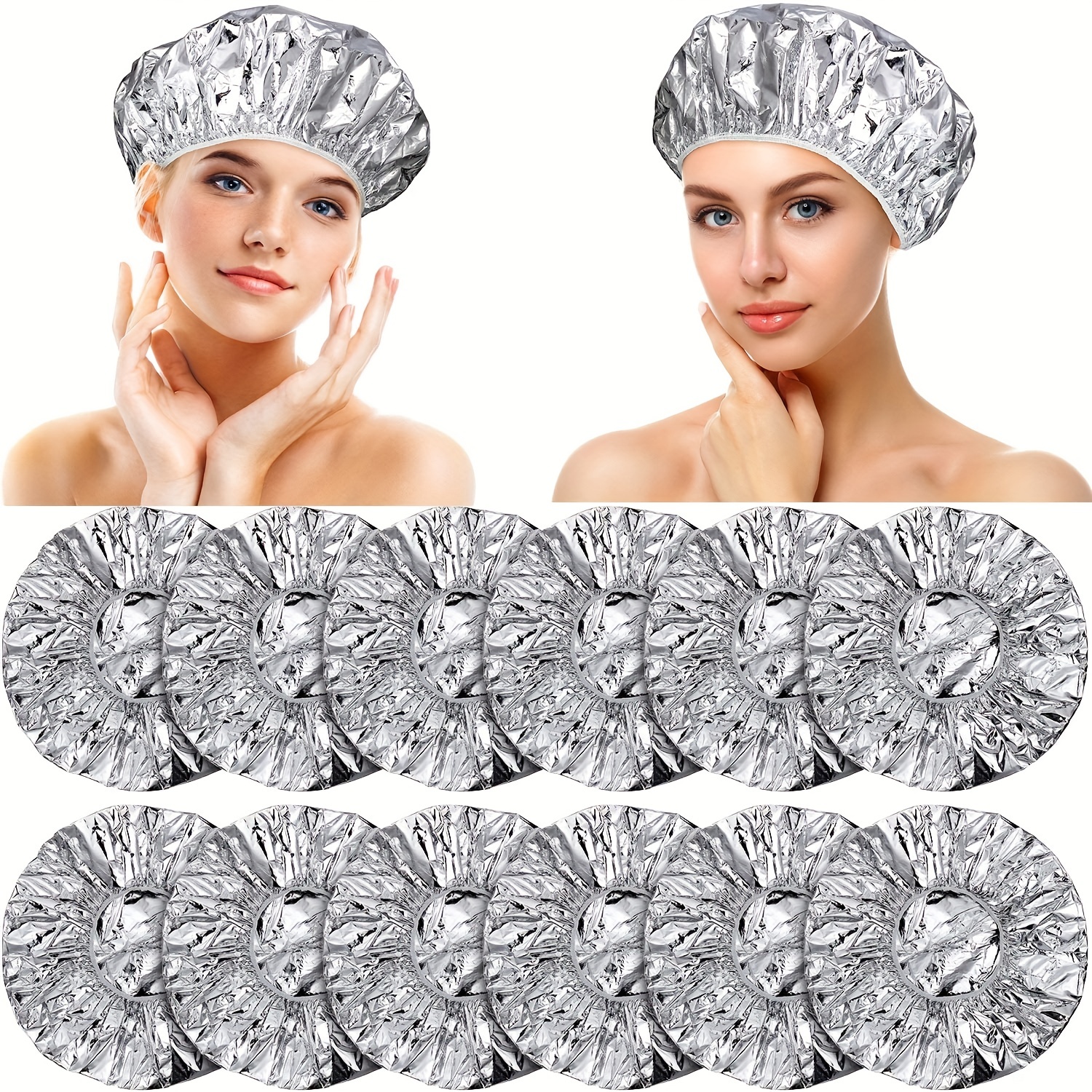 

12 Pieces Deep Conditioning Caps Aluminum Foil Reusable Hair Processing Caps Hair Coloring Shower Caps For Home Salon Use (silvery, 30.48cm) - Bathroom Accessories