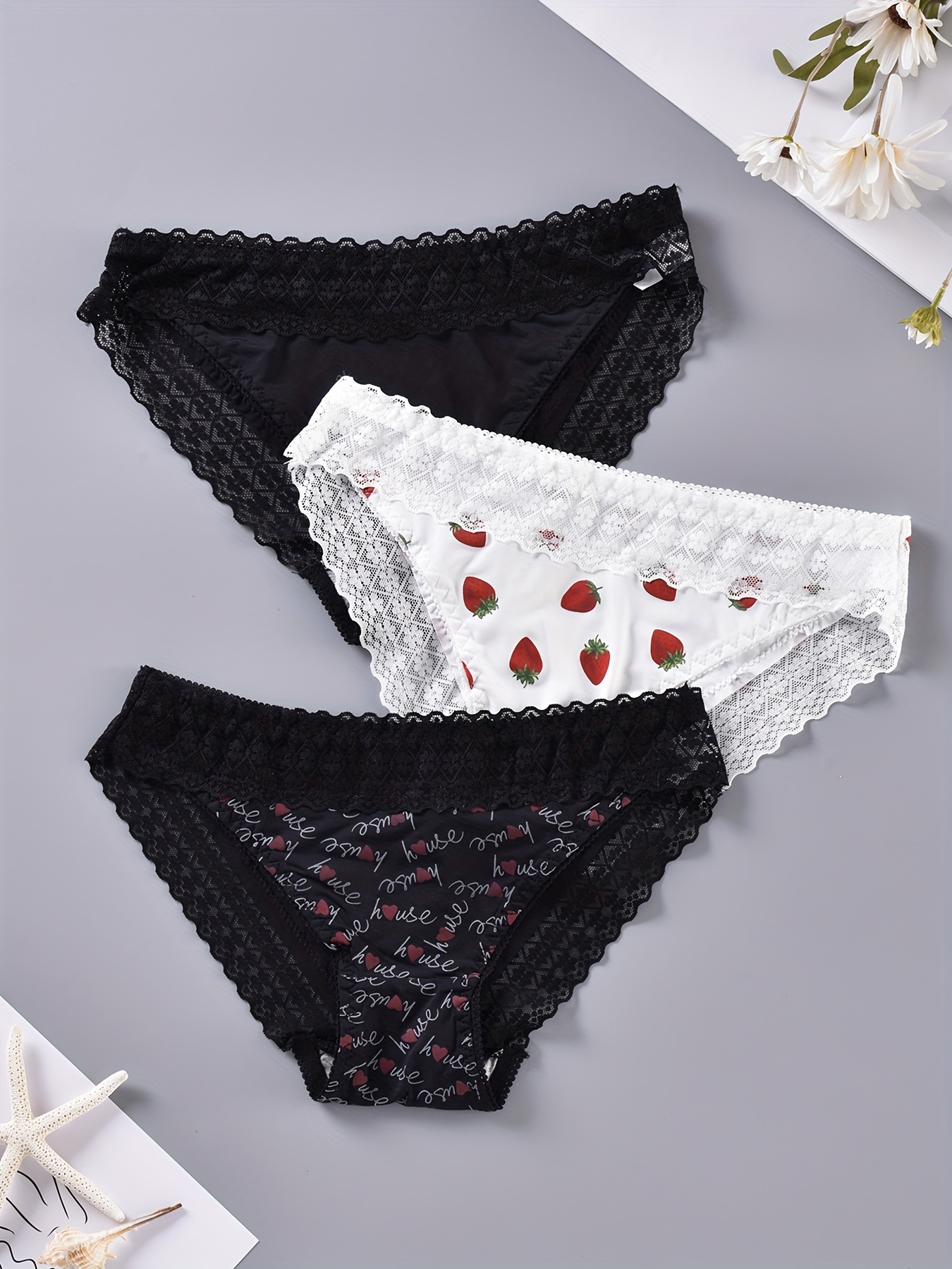 Lace Stitching Briefs Comfy Breathable Stretchy Intimates - Temu